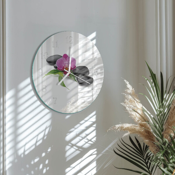 Okrúhle sklenené hodiny Orchidea