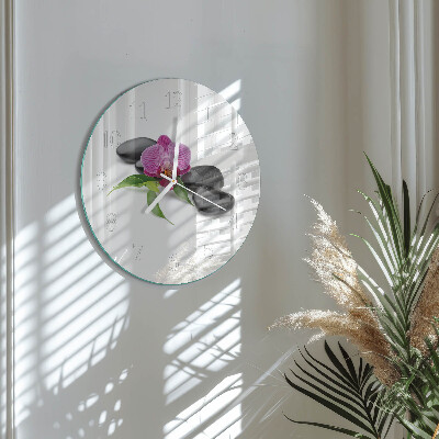 Okrúhle sklenené hodiny Orchidea
