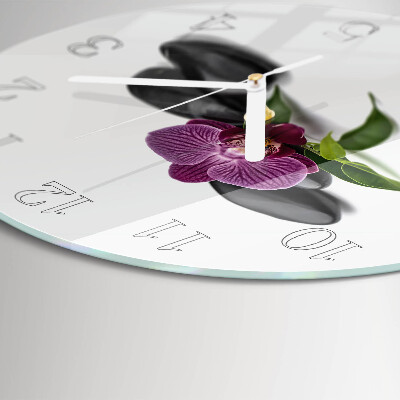 Okrúhle sklenené hodiny Orchidea
