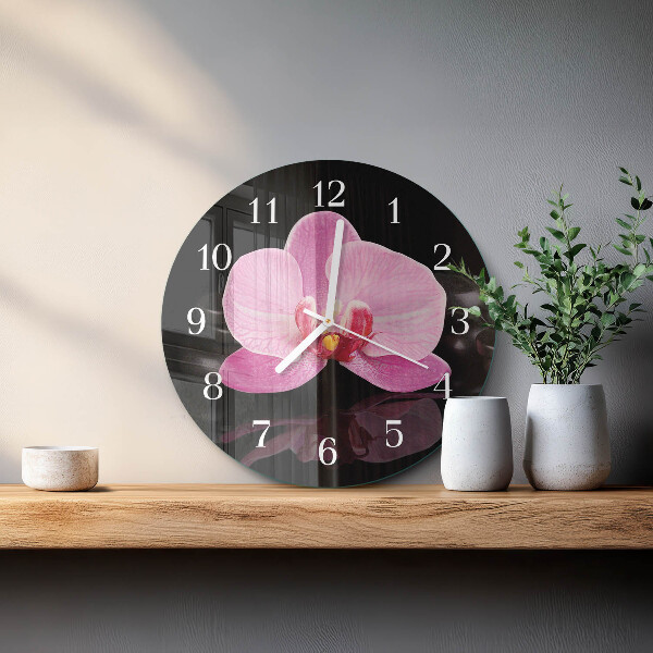 Okrúhle sklenené hodiny Orchidea