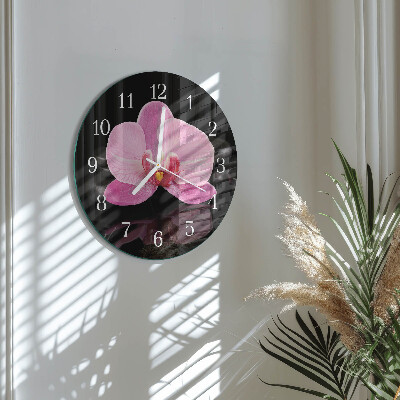 Okrúhle sklenené hodiny Orchidea
