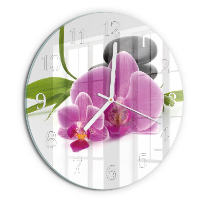 Okrúhle sklenené hodiny Orchidea