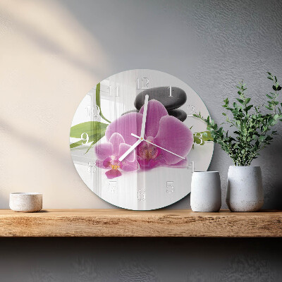 Okrúhle sklenené hodiny Orchidea