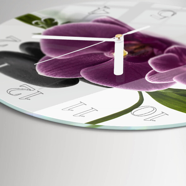 Okrúhle sklenené hodiny Orchidea