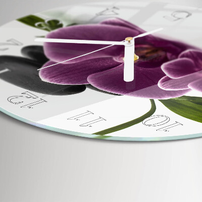 Okrúhle sklenené hodiny Orchidea