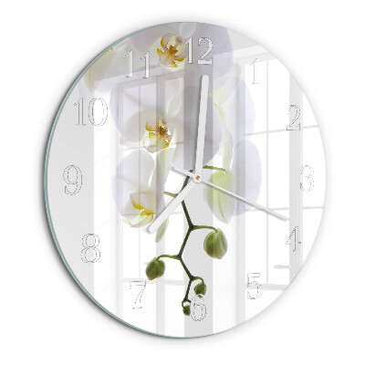 Okrúhle sklenené hodiny Orchidea