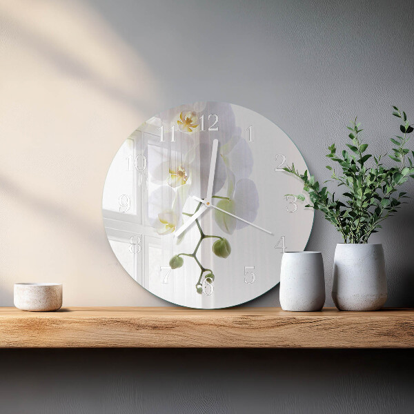 Okrúhle sklenené hodiny Orchidea