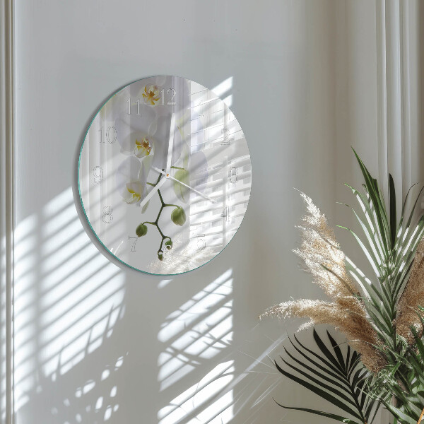 Okrúhle sklenené hodiny Orchidea