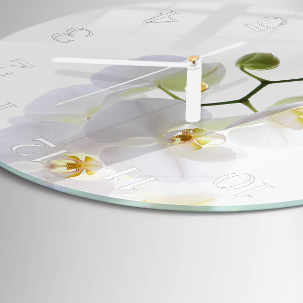 Okrúhle sklenené hodiny Orchidea