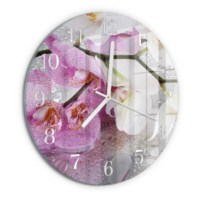 Okrúhle sklenené hodiny Orchidea