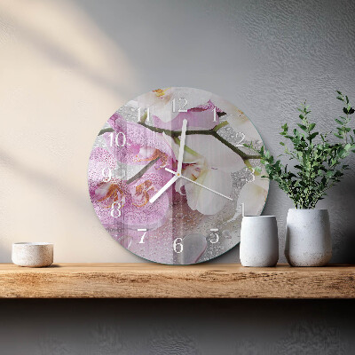 Okrúhle sklenené hodiny Orchidea