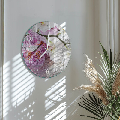 Okrúhle sklenené hodiny Orchidea
