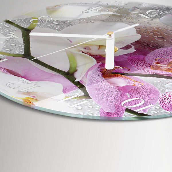 Okrúhle sklenené hodiny Orchidea