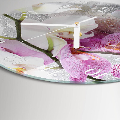 Okrúhle sklenené hodiny Orchidea
