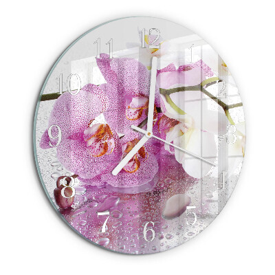 Okrúhle sklenené hodiny Orchidea