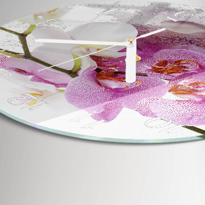 Okrúhle sklenené hodiny Orchidea