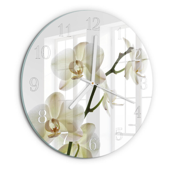 Okrúhle sklenené hodiny Orchidea