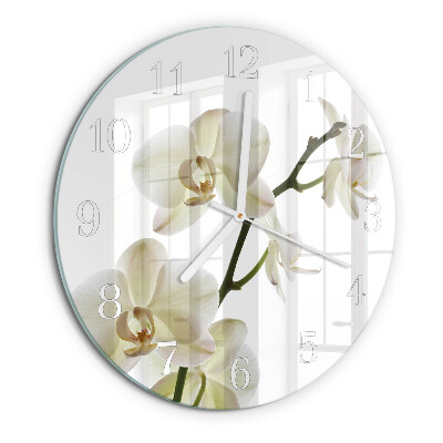 Okrúhle sklenené hodiny Orchidea