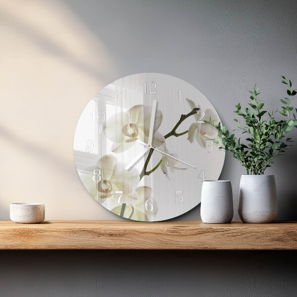 Okrúhle sklenené hodiny Orchidea