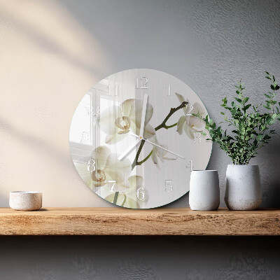 Okrúhle sklenené hodiny Orchidea