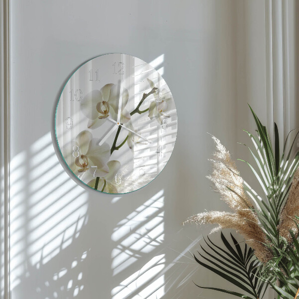 Okrúhle sklenené hodiny Orchidea