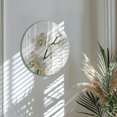 Okrúhle sklenené hodiny Orchidea