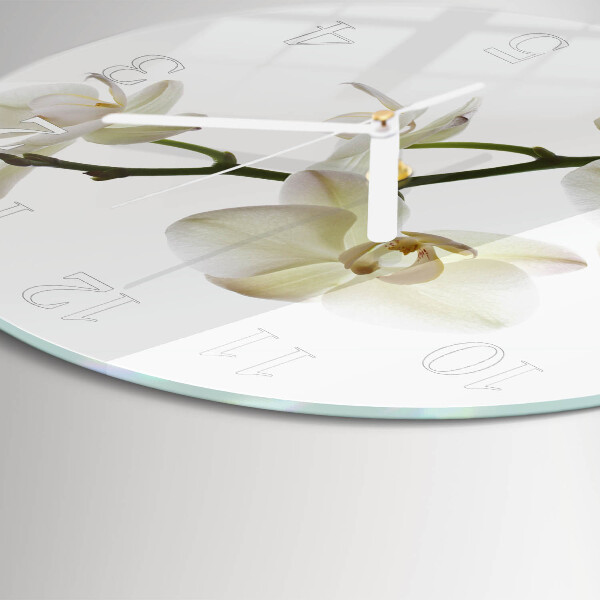 Okrúhle sklenené hodiny Orchidea