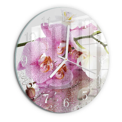 Okrúhle sklenené hodiny Orchidea