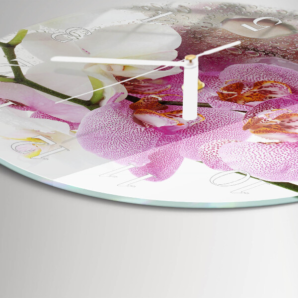 Okrúhle sklenené hodiny Orchidea