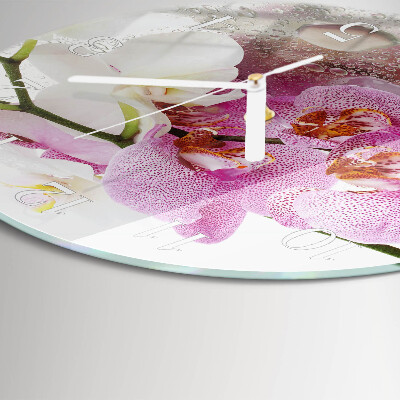 Okrúhle sklenené hodiny Orchidea