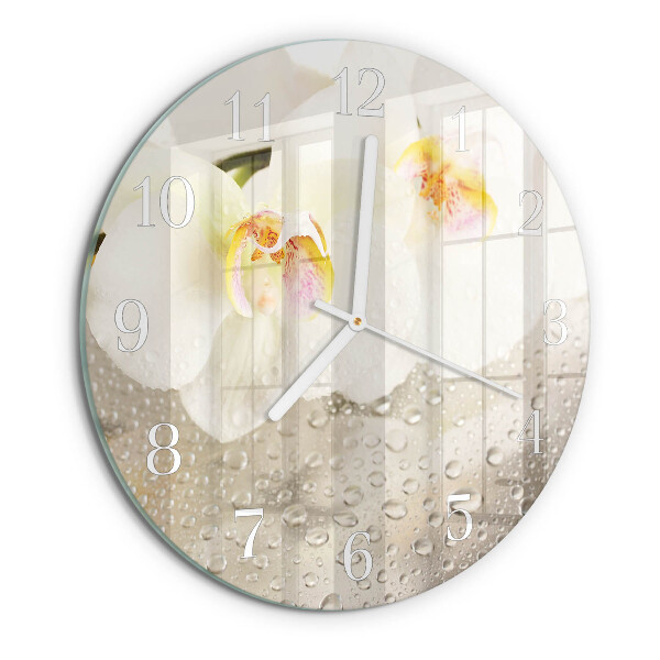 Okrúhle sklenené hodiny Orchidea