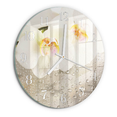 Okrúhle sklenené hodiny Orchidea
