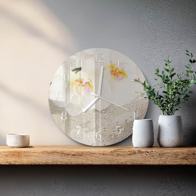 Okrúhle sklenené hodiny Orchidea