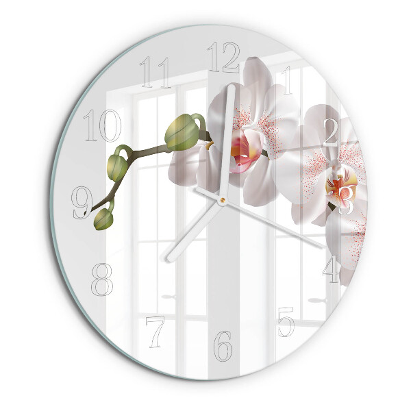 Okrúhle sklenené hodiny Orchidea