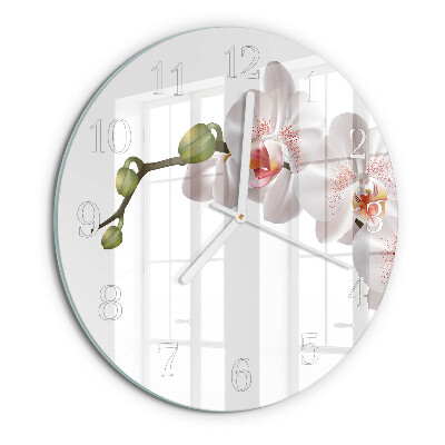 Okrúhle sklenené hodiny Orchidea