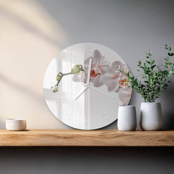 Okrúhle sklenené hodiny Orchidea