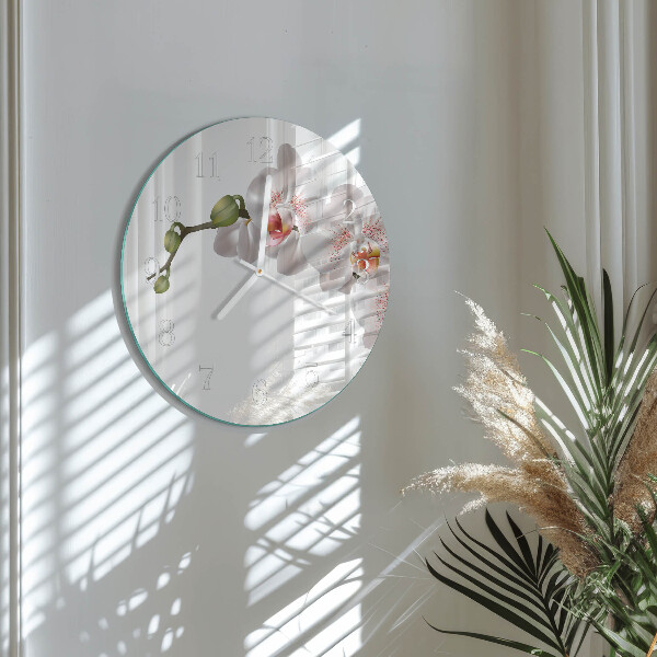 Okrúhle sklenené hodiny Orchidea