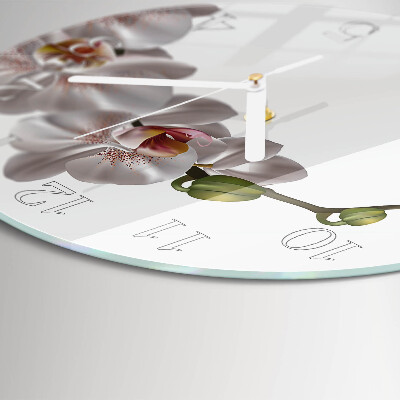 Okrúhle sklenené hodiny Orchidea