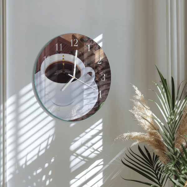 Okrúhle sklenené hodiny Káva