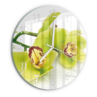 Okrúhle sklenené hodiny Orchidea
