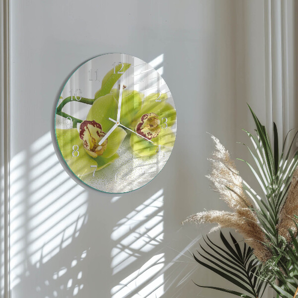 Okrúhle sklenené hodiny Orchidea