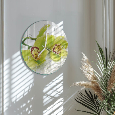Okrúhle sklenené hodiny Orchidea