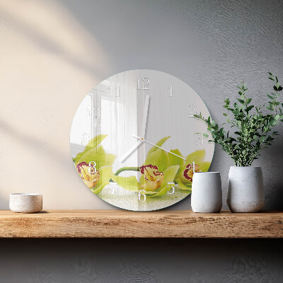 Okrúhle sklenené hodiny Orchidea