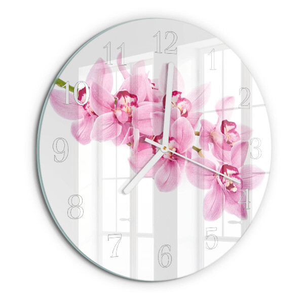 Okrúhle sklenené hodiny Orchidea