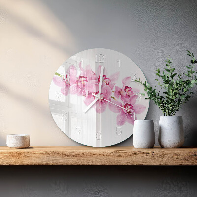 Okrúhle sklenené hodiny Orchidea
