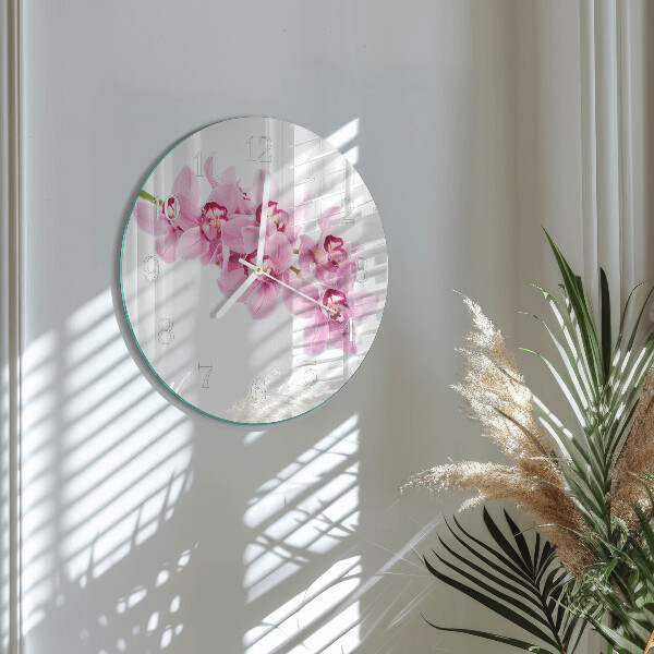 Okrúhle sklenené hodiny Orchidea