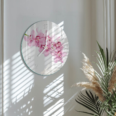 Okrúhle sklenené hodiny Orchidea
