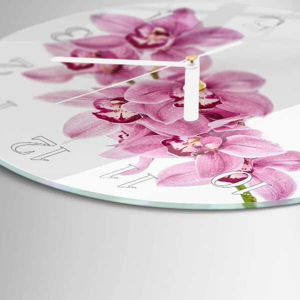 Okrúhle sklenené hodiny Orchidea