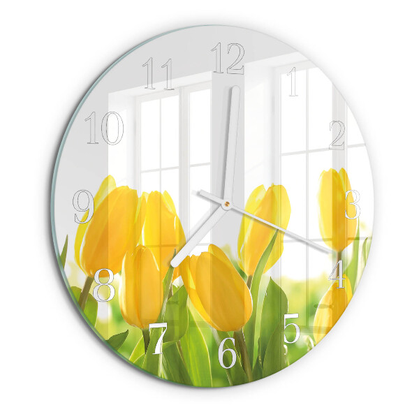 Okrúhle sklenené hodiny Tulipány
