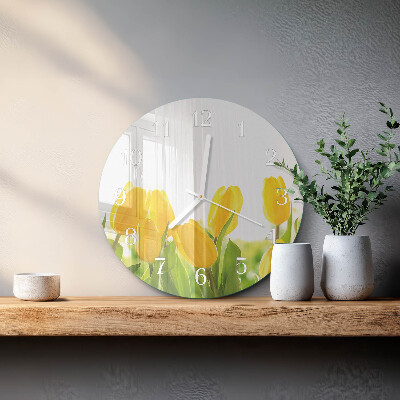Okrúhle sklenené hodiny Tulipány
